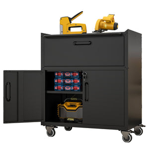 English Elm Sturdy Cold-rolled Steel Rolling Garage Cabinet with Locking Doors and Top Fence T2398P223006