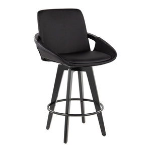 English Elm Fixed-height Swivel Counter Stools with Faux Leather Seats and Chrome Footrest Set of 2 Black B202S01803