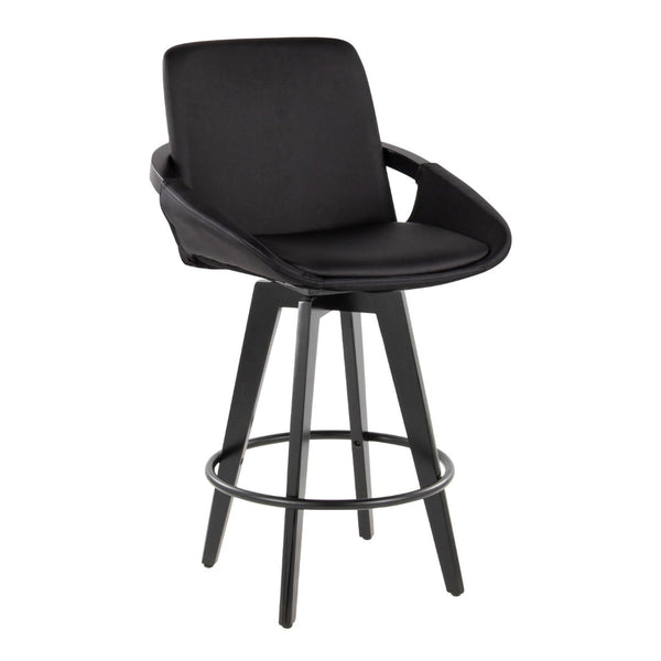 English Elm Fixed-height Swivel Counter Stools with Faux Leather Seats and Chrome Footrest Set of 2 Black B202S01803