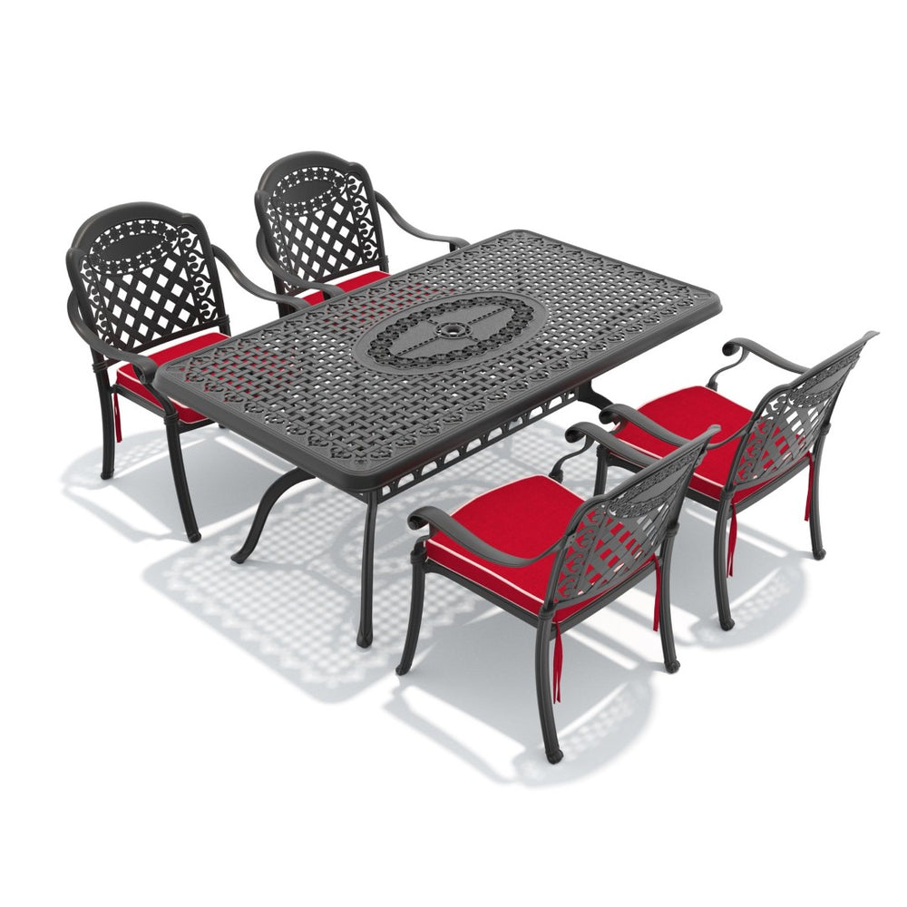 English Elm 5-piece Cast Aluminum Outdoor Dining Set Ornate Carved Motifs Powder Coated Frame W1710S00643