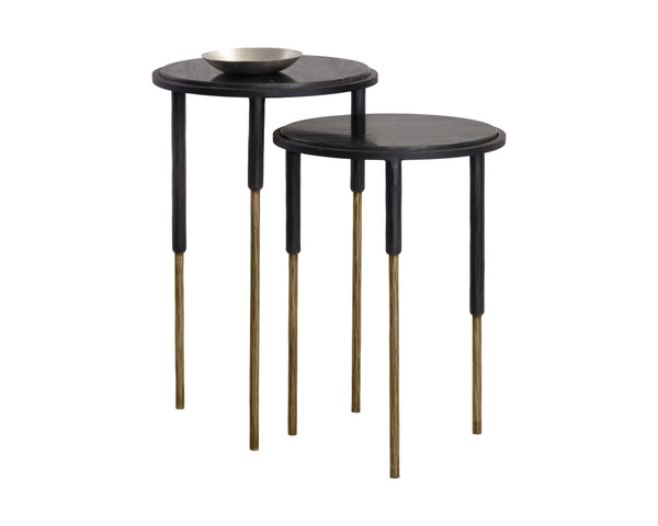 Sunpan Kyrie Nesting End Tables - Artisan Crafted Black Marble & Antique Brass Set of 2 for Unique Style
