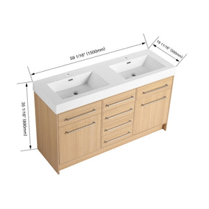 English Elm 60" Freestanding Bathroom Vanity With Double Sink, Soft-Close Doors & Drawers In Original Oak Finish P1 W1972P315232-GIGA