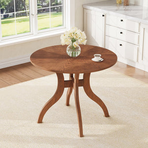 English Elm Walnut Round Dining Table 39.4" — Elegant Pedestal Base, Fluted Carvings, Durable Plywood-Rubberwood Build N842P315206D