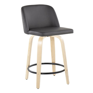 English Elm Toriano 24" Modern Fixed-Height Counter Stool Set Of 2 With Swivel Seat & Natural Wood Legs B202S00125-GIGA