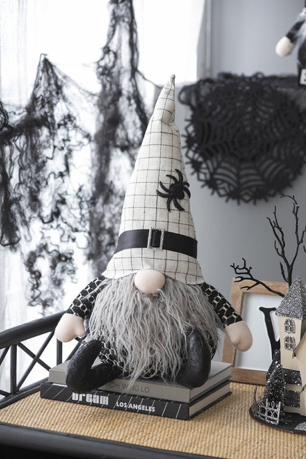 English Elm Set Of 2 Handcrafted Fabric Sitting Gnomes With White Spider Hat For Charming Halloween Decor W2078P237605-GIGA