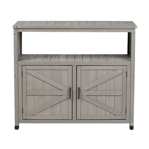 English Elm Wooden Solid Bar Height Buffet Cabinet with Slatted Panels for Patio or Dining W2640P262542