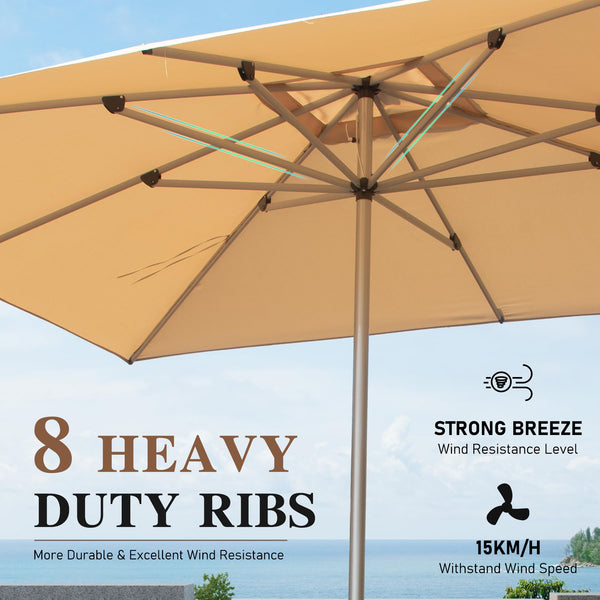 English Elm Rectangle Patio Umbrella with Crank Lift and Tilt, UV-Resistant 180G Polyester Canopy, Ventilated Shade (Base Not Included) Beige W1859P353593