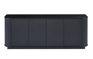 English Elm Sideboard Wave Front Buffet Cabinet with Push Open Doors and Matte Black Finish W1162P323741