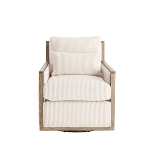 English Elm Corduroy Swivel Barrel Chair with Plush Foam Cushion, 360° Metal Base, Durable Hardwood Frame, Cozy Sitting Experience Beige W395P209380