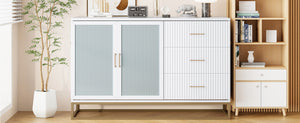 English Elm Murphy Queen Wall Bed with Frosted Glass Cabinet Facade Gold Legs Pine Frame White N820S00028K