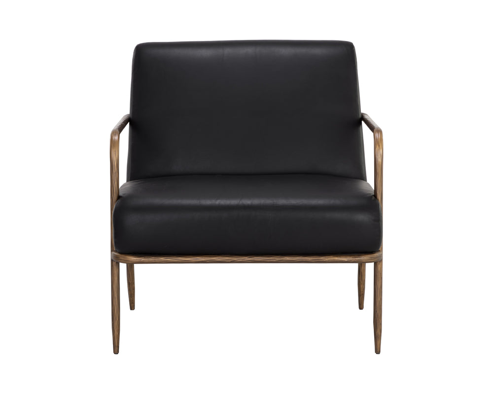 Sunpan Lathan Lounge Chair - Handcrafted Minimalist Design with Antique Brass Frame for Luxurious Spaces Charcoal Black Leather