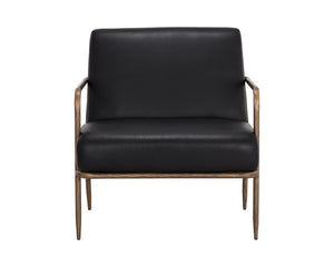 Sunpan Lathan Lounge Chair - Handcrafted Minimalist Design with Antique Brass Frame for Luxurious Spaces Charcoal Black Leather