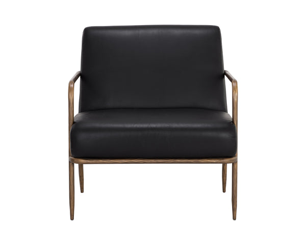 Sunpan Lathan Lounge Chair - Handcrafted Minimalist Design with Antique Brass Frame for Luxurious Spaces Charcoal Black Leather