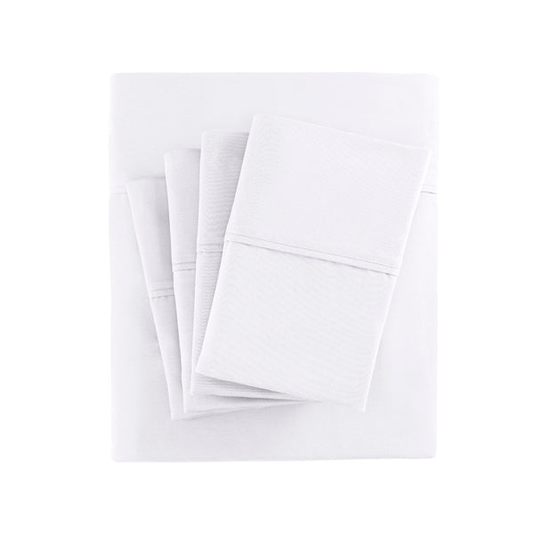 JLA Home Madison Park - Cotton 56/44 Sateen Sheet Set — OEKO‑TEX Certified, Peachy-Soft, Durable Wrinkle-Resistant Bedding (Fits Deep Mattresses) White MP20-6425