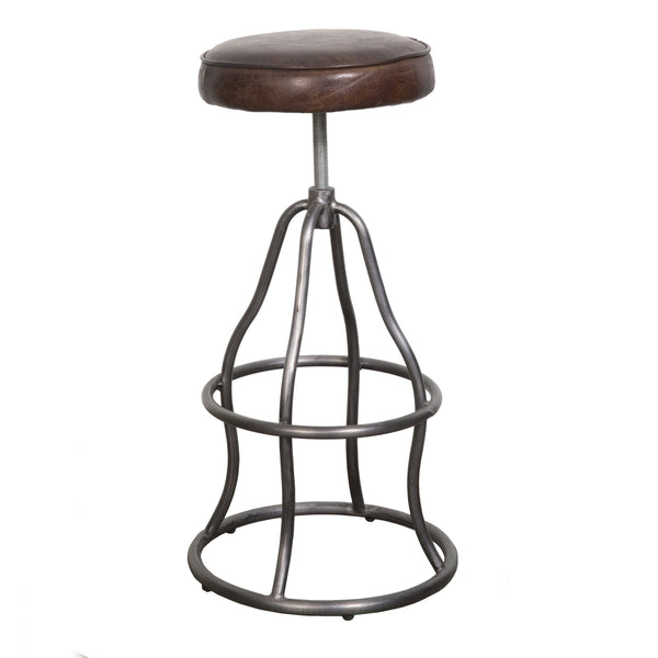 Lh Imports Bowie Stool - Stylish Adjustable Height Design With Durable Top Grain Leather And Iron Base Brown Iron,Leather,Polyester Fiber,Pu Foam Sbs49-08