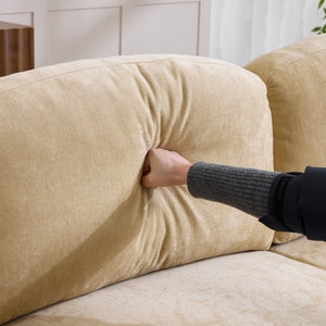 English Elm 103.15'' Chenille L-shaped Sectional Sofa with Detachable Pleated Skirt and Ottoman Khaki W3612S00045