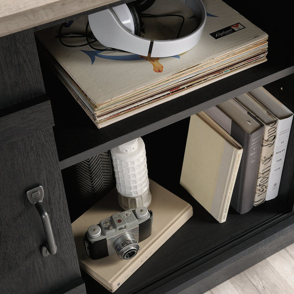 English Elm Credenza, Stylish Black Tv Stand For Up To 70" Tvs With Rustic Charm & Smart Storage Solutions B356P402772