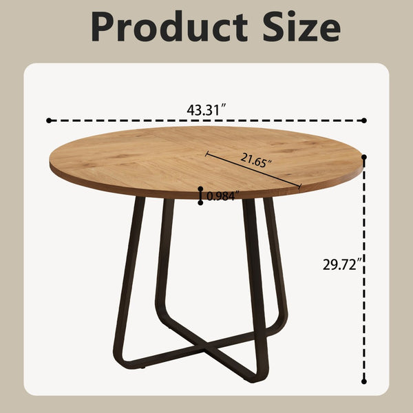 English Elm 43.3" Round Mdf Dining Table Seats Six with X Base Modern Minimalist Kitchen W1727P426752