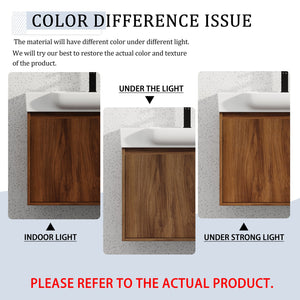 English Elm 28'' 28" Wall-Mounted Bathroom Vanity with White Ceramic Sink, Soft-Close Door, Open Shelves, KD-Pack W999P263409