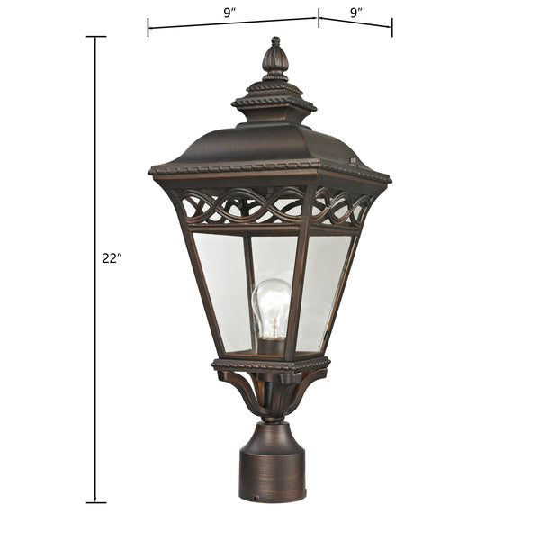 Thomas Lighting Mendham Outdoor Post Light Lantern Style Bronze Metal with Clear Glass Panels 8511EP/70