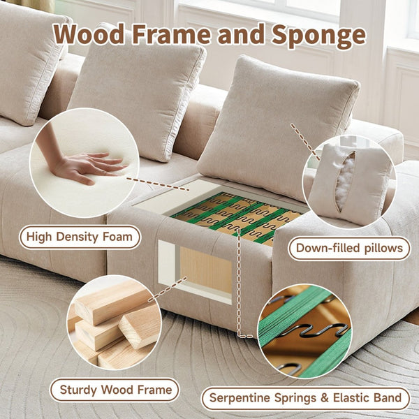 English Elm Luxury Piano Key Chenille Velvet Sofa Solid Wood Frame Three Seat Modern Living Room Beige W1765S00133