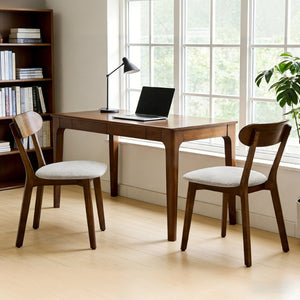 English Elm Solid Natural Wood Mid-century Dining Chairs Curved Back Upholstered Seat Set of 2 W3204P429363