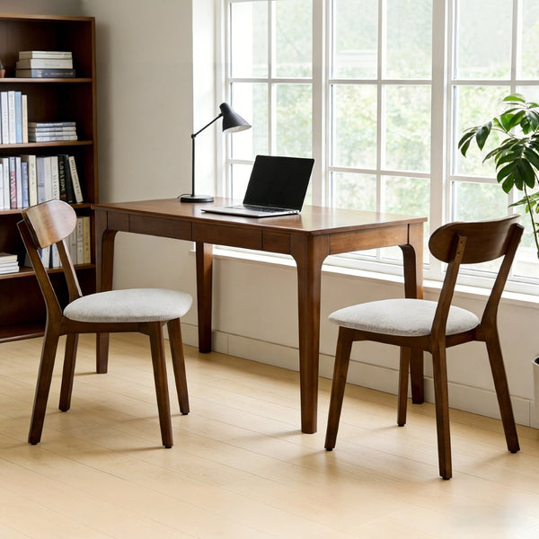 English Elm Solid Natural Wood Mid-century Dining Chairs Curved Back Upholstered Seat Set of 2 W3204P429363