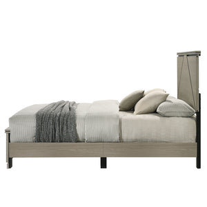 English Elm Modern Queen Size Bed with LED Headboard, Weathered Gray Wood Frame, Sturdy Legs, Easy Ship B2741P404874