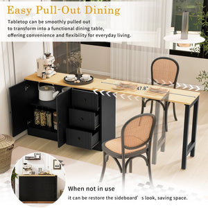 English Elm U_style Extendable Wooden Sideboard with 3 Drawers and 2 Doors for Entryway Living Room N711P334768O