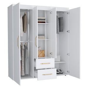 English Elm Bariloche Wardrobe Organizer with Dual Hanging Sections, Central Shelves and Dual Drawers for Home Storage White 71 L x 24 W x 5 H B070S00255