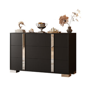 English Elm Elegant Mirrored Dresser with Metal Feet and 6 Spacious Drawers for Organized, Modern Living Spaces Black 54.25 L x 20.75 W x 8.5 H N733P307943B