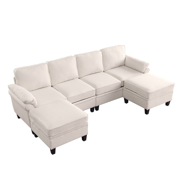 English Elm 102 Inch Linen Modular Sectional Sofa with Hidden Storage and Cloud Cushion Comfort Beige W1099S00210