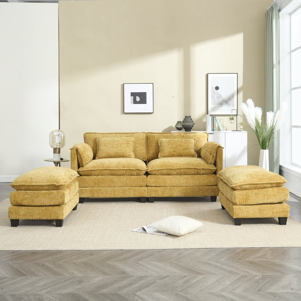 English Elm United Cozy Chenille Sofa For Two With Detachable Armrests, Footstools & Convenient Side Pockets W1568S00140-GIGA