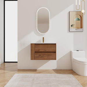 English Elm 30" Wall Mount Bathroom Vanity With Ceramic Sink & Soft-Close Drawers For Modern Storage Solutions W999S00207