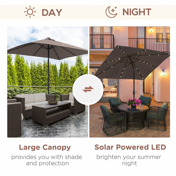 English Elm Outsunny 9' X 7' Solar Led Patio Umbrella With Crank & Tilt - Perfect For Garden, Deck, Poolside Fun! W2225P174172-GIGA