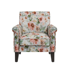 English Elm Barnet Floral Accent Armchair Nailhead Trim Solid Wood Legs Vintage Living Room B127P495063