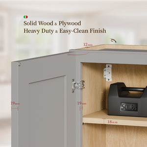 English Elm Gray Shaker Solid Wood Wall Cabinet with Soft Close Hinges and Adjustable Interior Shelving Dark Gray T2950P490382