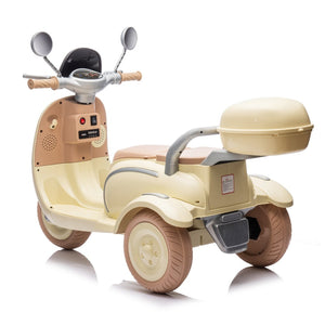 English Elm 12v Dual Motor Two Seater Kids Electric Ride on Motorcycle with Bluetooth Led and Trunk Beige W1578P268011