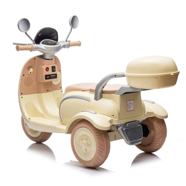 English Elm 12v Dual Motor Two Seater Kids Electric Ride on Motorcycle with Bluetooth Led and Trunk Beige W1578P268011