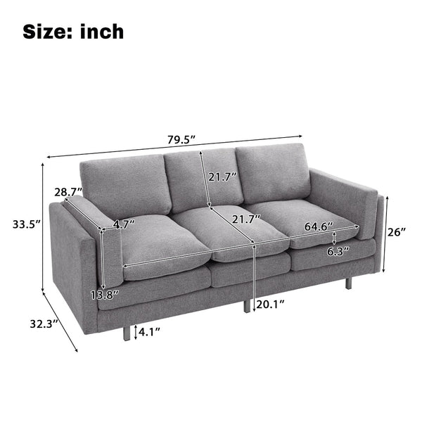 English Elm Modern Three Seat Chenille Sofa with Pocket Spring Cushions for Living Rooms Light Grey N763P351754R