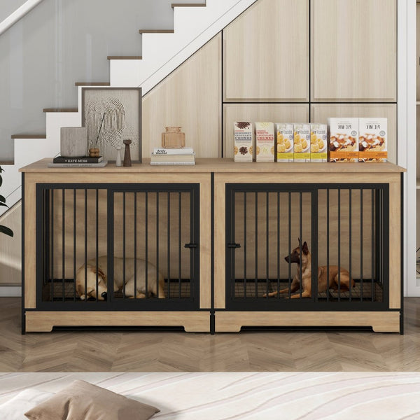 English Elm Dog Crate Furniture Xl Double Compartment Mdf Wood Console for Two Large Breeds W420P207590