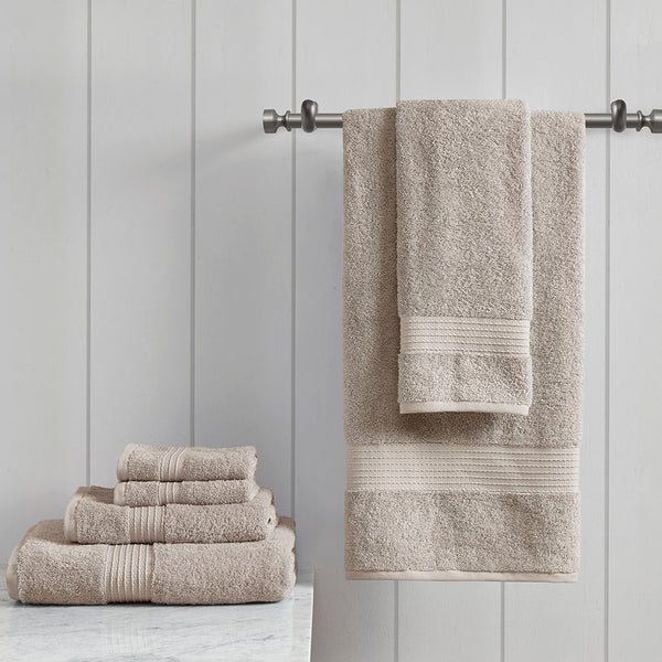 JLA Home Madison Park - 6 Organic Cotton Towel Set — 650 GSM Hotel-Soft, GOTS & OEKO-TEX Certified, Quick-Dry, Plush Absorbency Tan MP73-6629