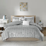 Intelligent Design Raina Modern/Contemporary Metallic Printed Comforter Set ID10-1245 Grey/Silver