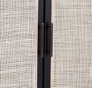 Basset Mirror Ashton Modern Boho Server With Cane Doors, Matte Black Finish, Adjustable Shelves & Cord Management Black Rubberwood Solids,Oak Veneer,Cane 8515-dr-576