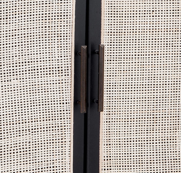 Basset Mirror Ashton Modern Boho Server With Cane Doors, Matte Black Finish, Adjustable Shelves & Cord Management Black Rubberwood Solids,Oak Veneer,Cane 8515-dr-576