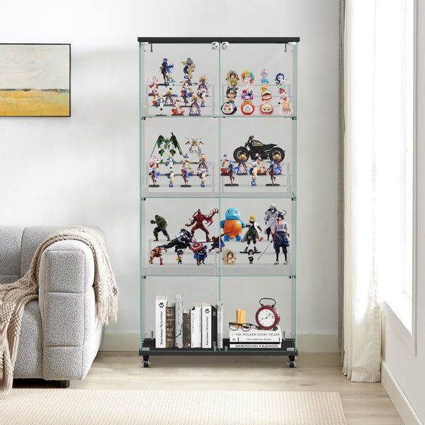 English Elm 4 Tier Glass Display Cabinet - Secure Double Door Showcase With 6 Acrylic Shelves For Modern Spaces W1668P241906