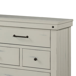 English Elm 7 7 Drawer Dresser White Solid Wood with Birch Veneer, 7 Drawers, Burnished Brass Hardware, Distressed Pine B2699P239135