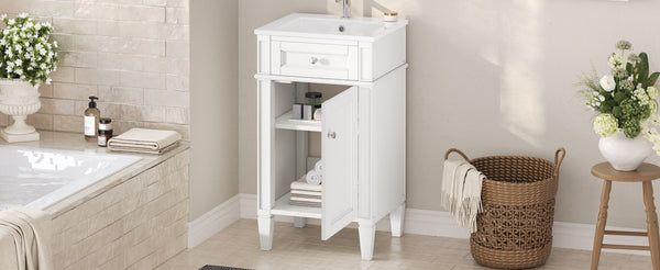 English Elm 18-inch French Style Freestanding Bathroom Vanity with Ceramic Sink Soft Close Storage White N710P411340K