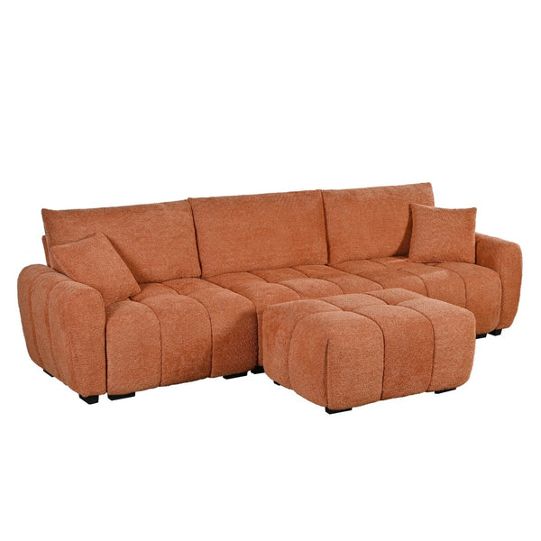 English Elm [video] Boucle Modular L-shaped Sectional with Ottoman Pull-line Cushions Living Room N723S1008G