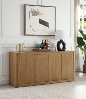English Elm Zoey Oak Server Cabinet with 4 Doors & 2 Shelves, Contemporary MDF Oak Veneer Storage, 100lb Limit B2726P402574